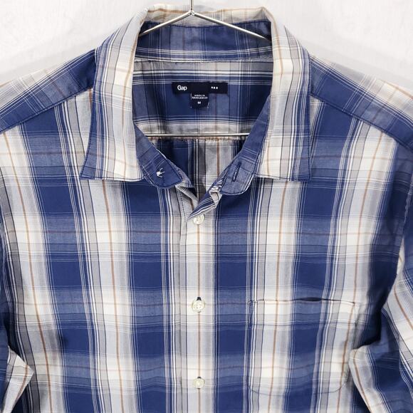 Gap Shirt Mens Medium Blue White Plaid Long Sleeve Casual Collared Button Up Top - Picture 2 of 4